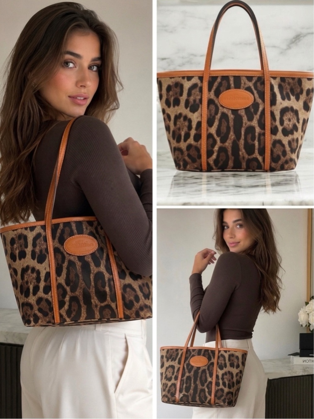 Dolce & Cabbana Leopard Print Tote Bag with Tan Trim